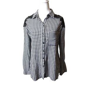 BAKU Size Small Button Front Plaid Gingham Mixed Print Blouse Top Long Sleeve
